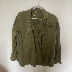 Free People Green Shirt Utility Jacket with Sleeve Detail